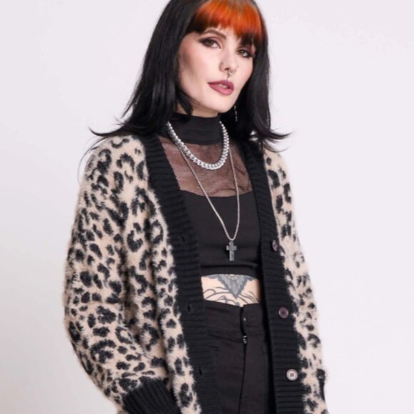 NWT Midnight Hour Punk's Not Dead Leopard Cardigan - Picture 4 of 8